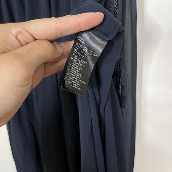 H&M Navy blue double side slit sheer maxi dress tie tassel cinch waist size 4 - Picture 3 of 6